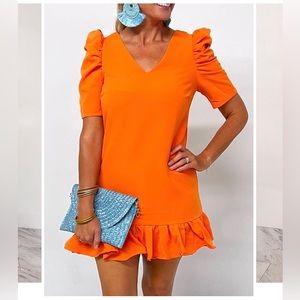 Orange crush v-neck dress, size large